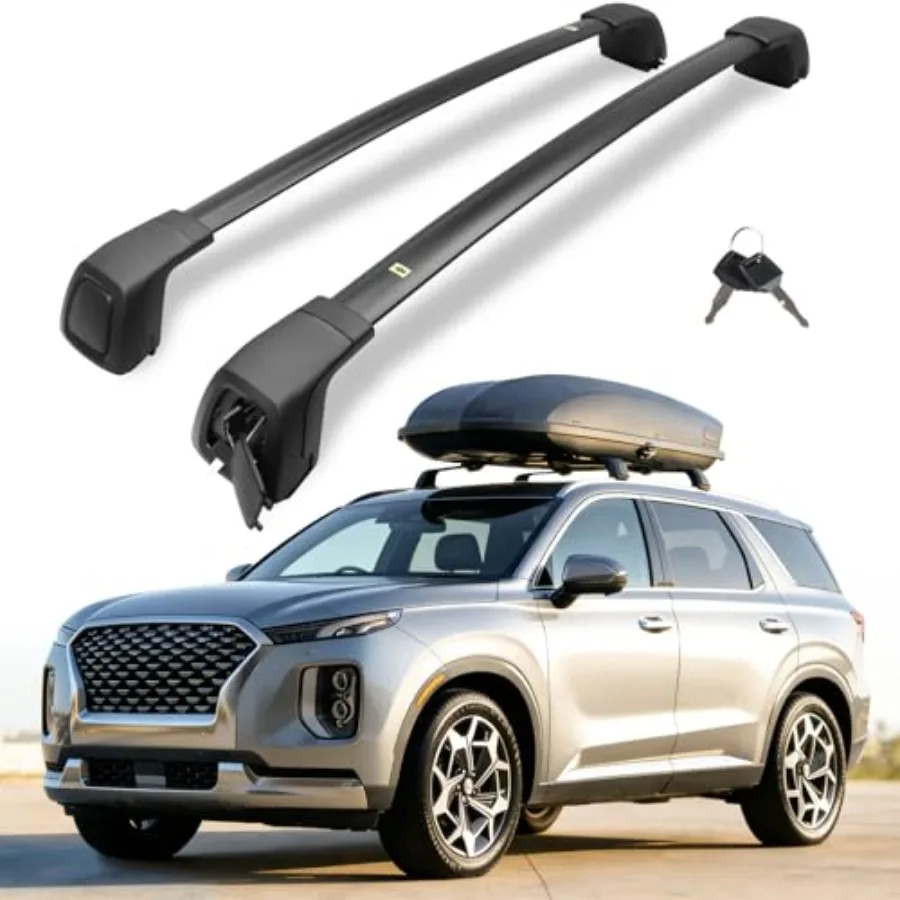 

Aluminum roof rack cross bars for 20192025 Hyundai Palisade: flush-mount fit, aerodynamic design, black finish, anti-theft lock
