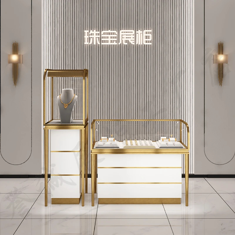 custom.Custom Designed Metal and Glass Jewelry Display Cabinet with LED Lighting Store Wall Display in Jewelry Stores