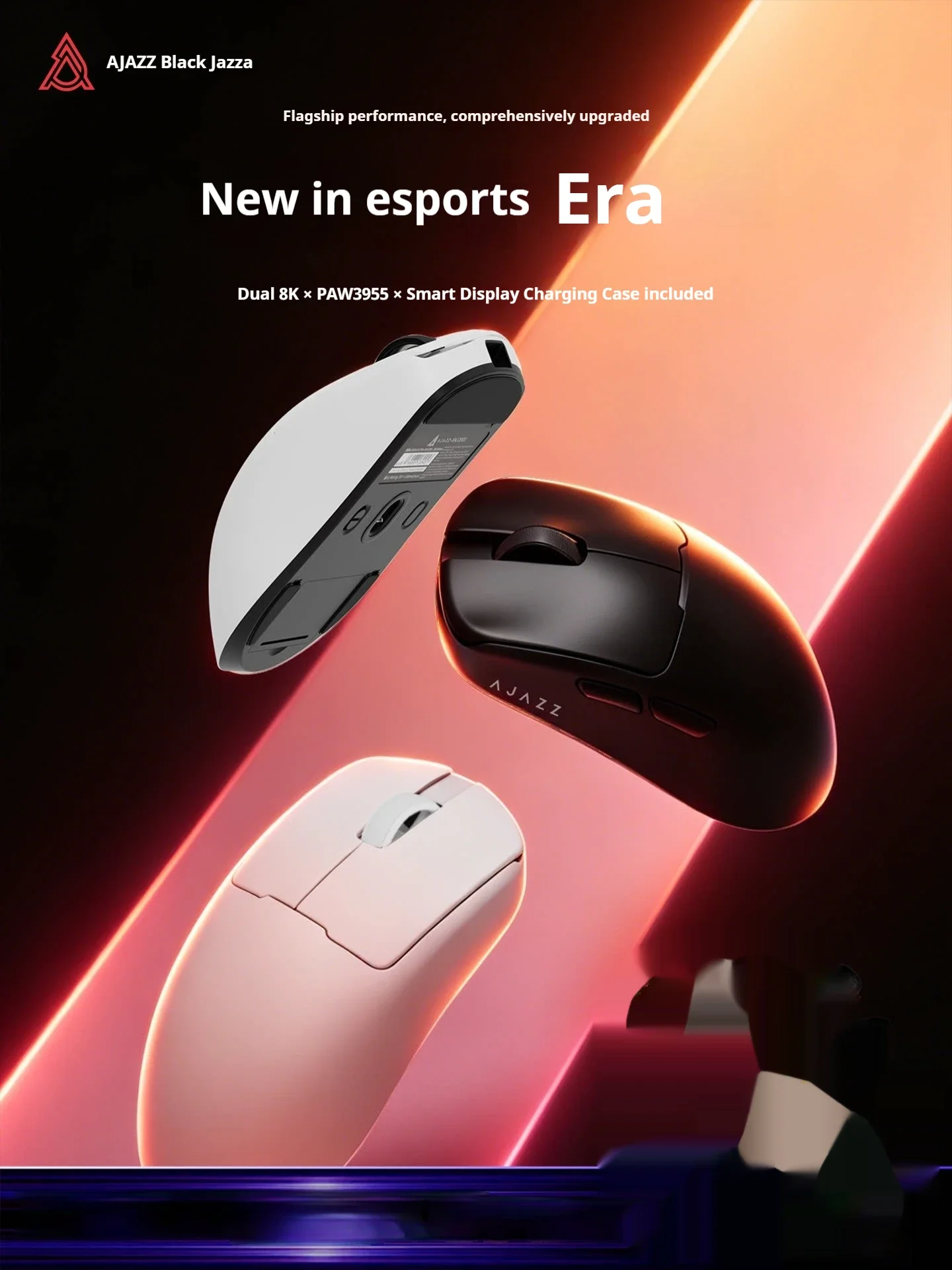 AJAZZ AJ159 V2 ULTRA Mouse Tri-mode Wireless PAW3955 Sensor Dual 8K Polling Charging Dock Lightweight Low Latency Gaming Mouse