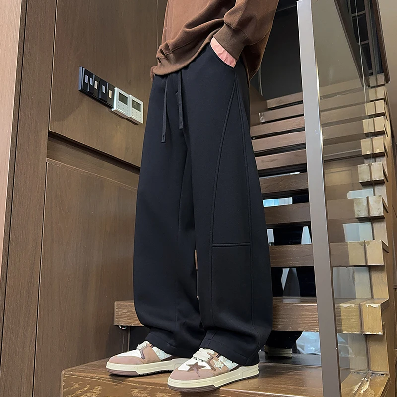 

Men's Elastic Waist Casual Pants Drawstring Sweatpants New Loose Straight-Leg Trousers for Men Hip Hop Student Versatile Wear