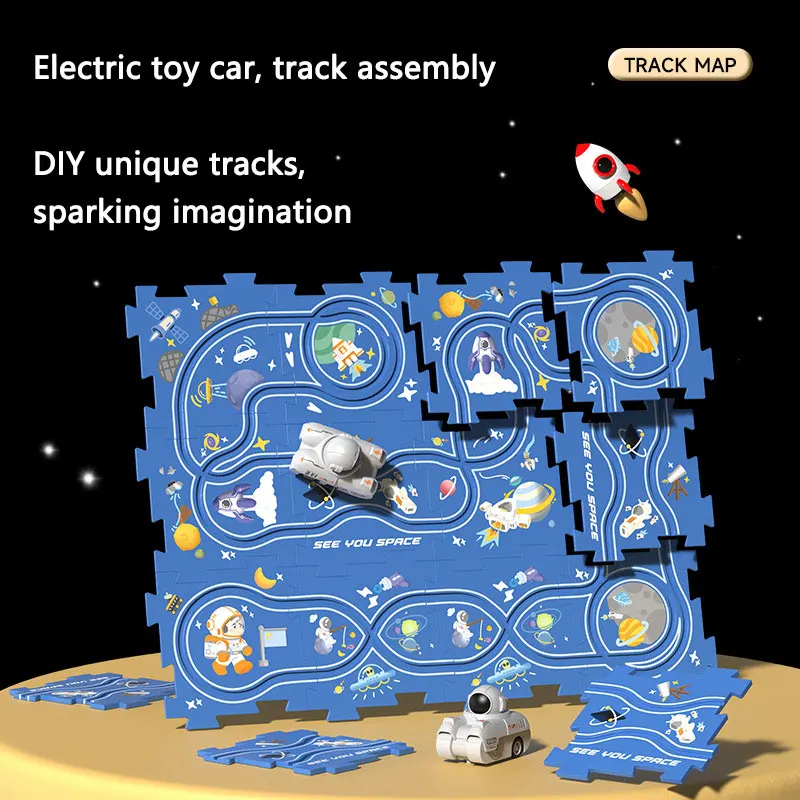 

Track Assembly Autonomous Cruising Tank Toy Electric Puzzle Track Space Car DIY Assembly Toys For Children Educational Gift
