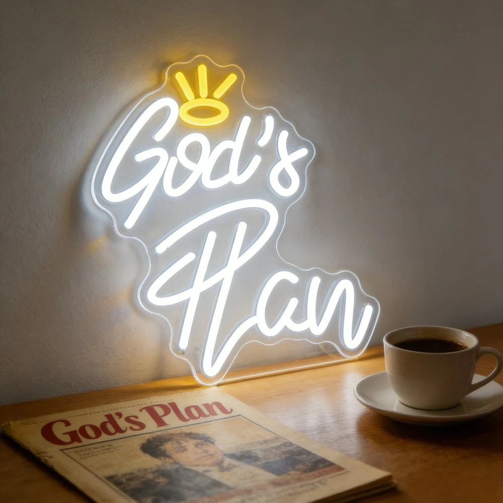 God's Plan Neon Sign LED Light for Church Christian Decor USB Rechargeable Wall Art Sign Religious Scripture Motivation Gift