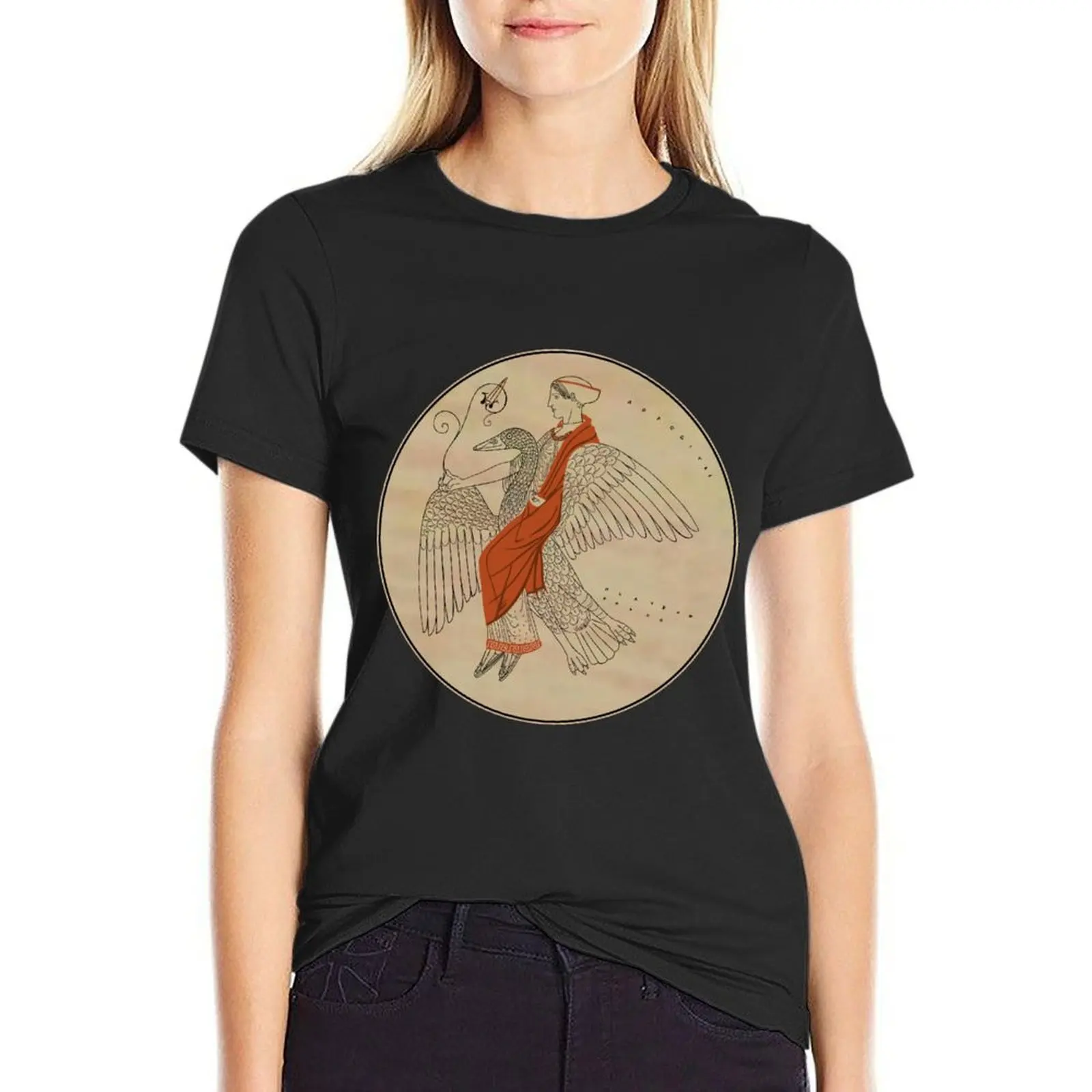 

Aphrodite riding a Swan T-Shirt new edition animal print shirt for girls blacks tops Women