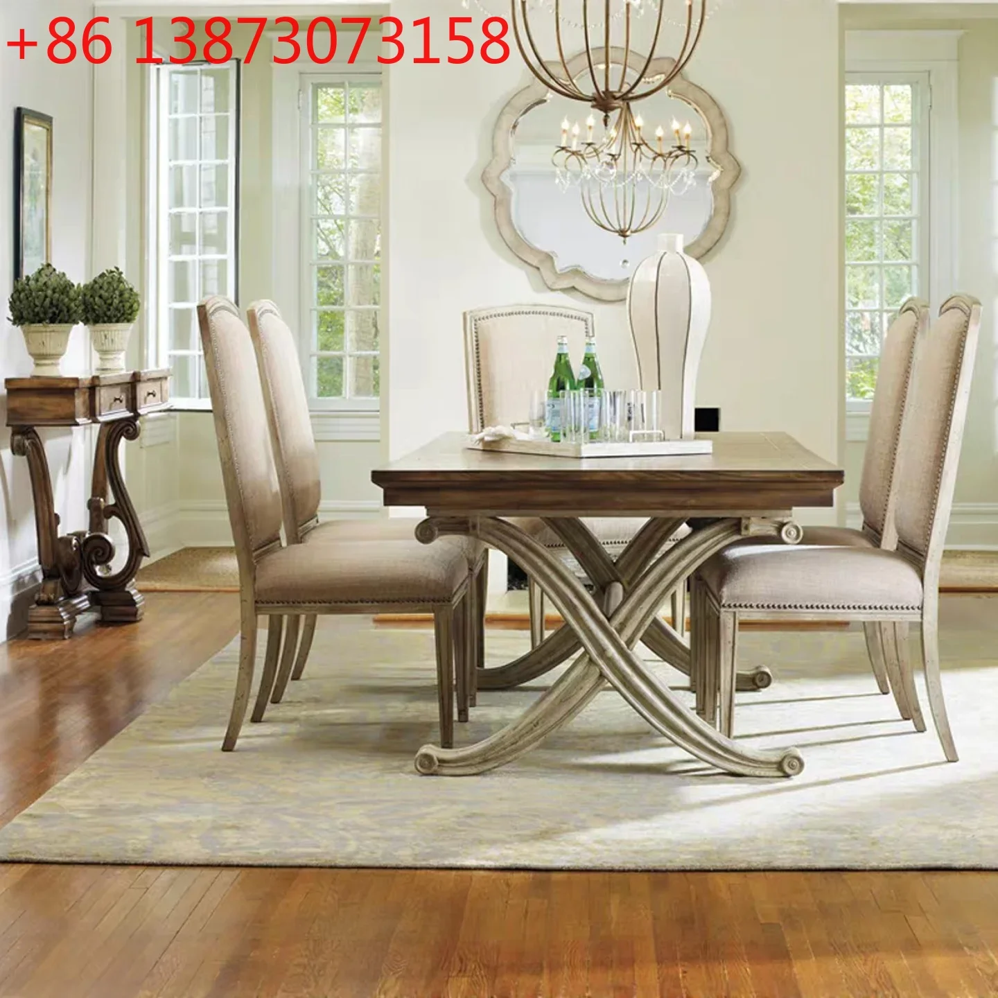 

American solid wood carving flower household living room small apartment dining table