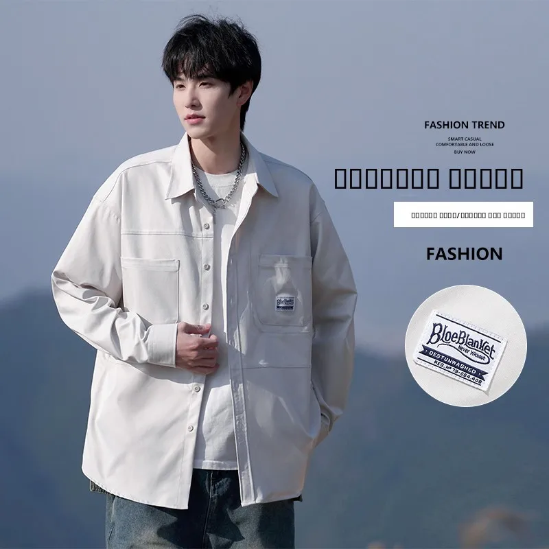 

Мужская свободная рубашка с длинным рукавом и воротником, весна-осень, повседневная верхняя одежда, модная, универсальная, с буквенным принтом, уличный стиль, 2025