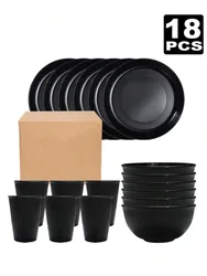 3/18pcs Plastic cutlery set kitchen plate bowl cup set reusable cutlery set microwave and dishwasher safe
