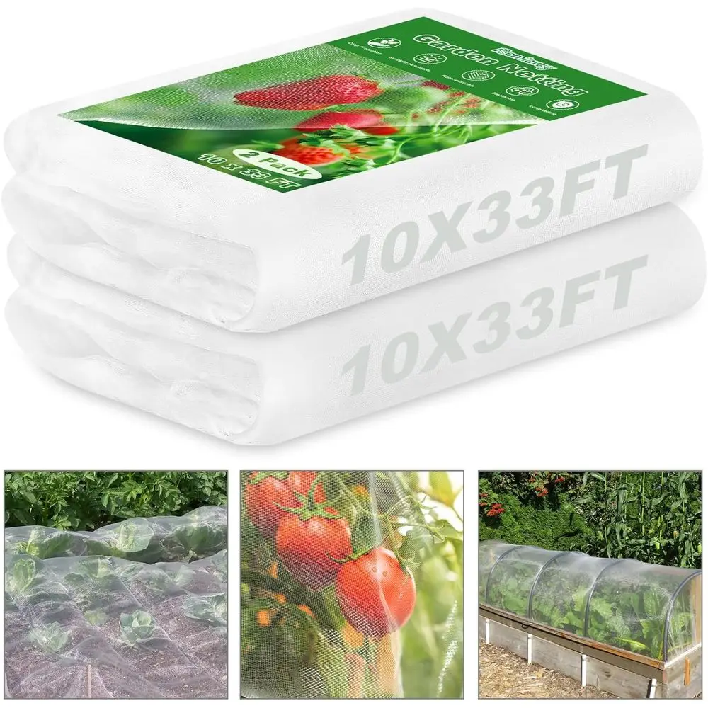 2-Pack 10x33ft Heavy-Duty Garden Netting for Plant Protection Against Birds, Animals, and Deer