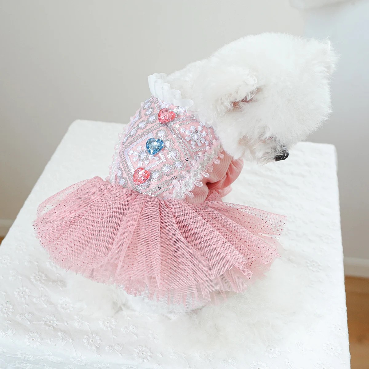 1PC Pet Clothing Spring and Autumn Pink Love Dress Wedding Princess Dress Suitable for Small and Medium sized Dogs