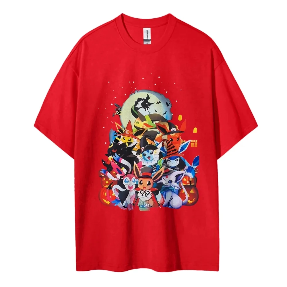 pokemon-eevee-evolucao-halloween-t-camisa-masculina-vintage-lavado-algodao-manga-curta-topos-2025-verao-anime-grafico-camisetas-base-preta