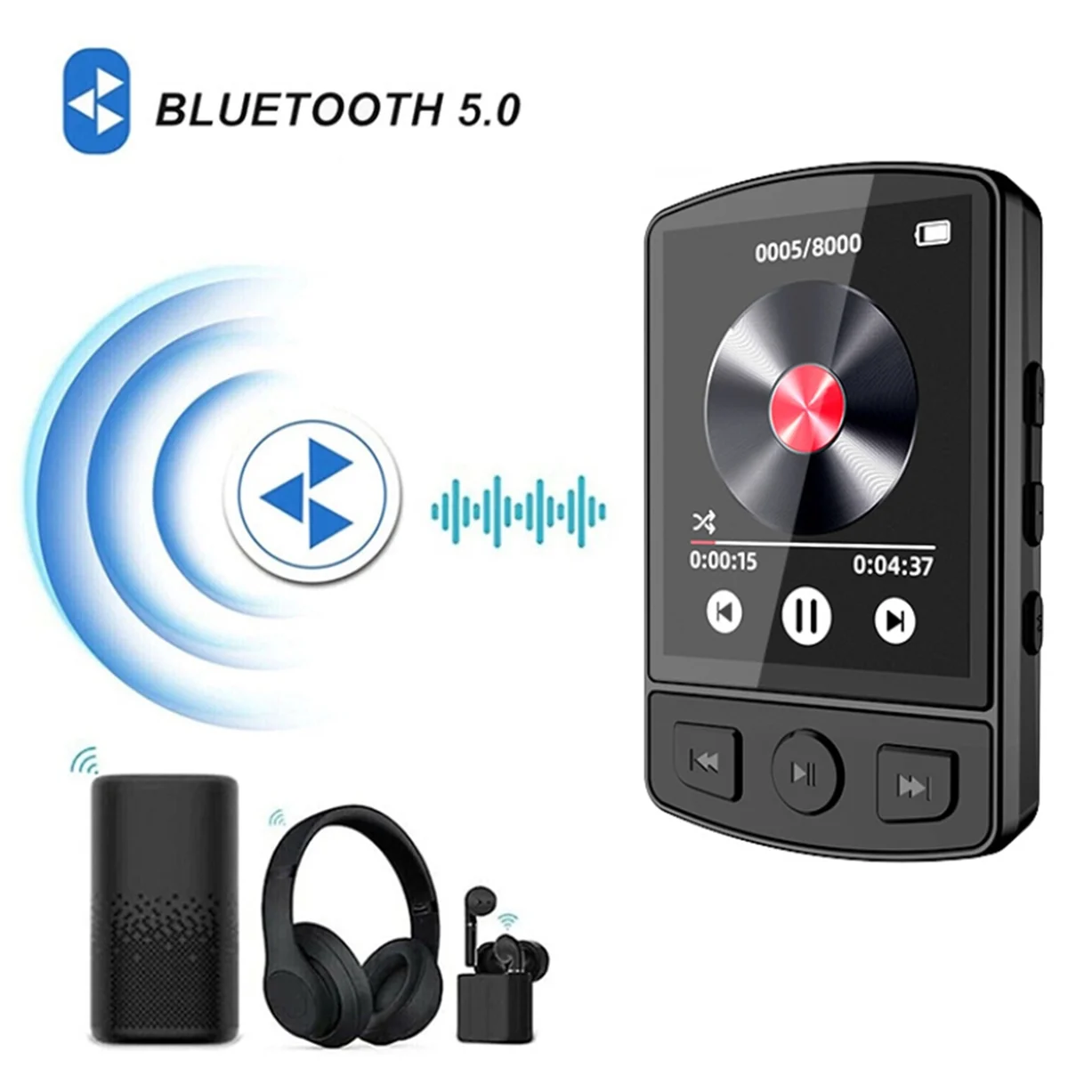 مشغل MP3 لك مشبك رياضي محمول Walkman HiFi Sound متوافق مع بلوتوث 5.0 Student Walkman شاشة 1.8 بوصة مع راديو FM