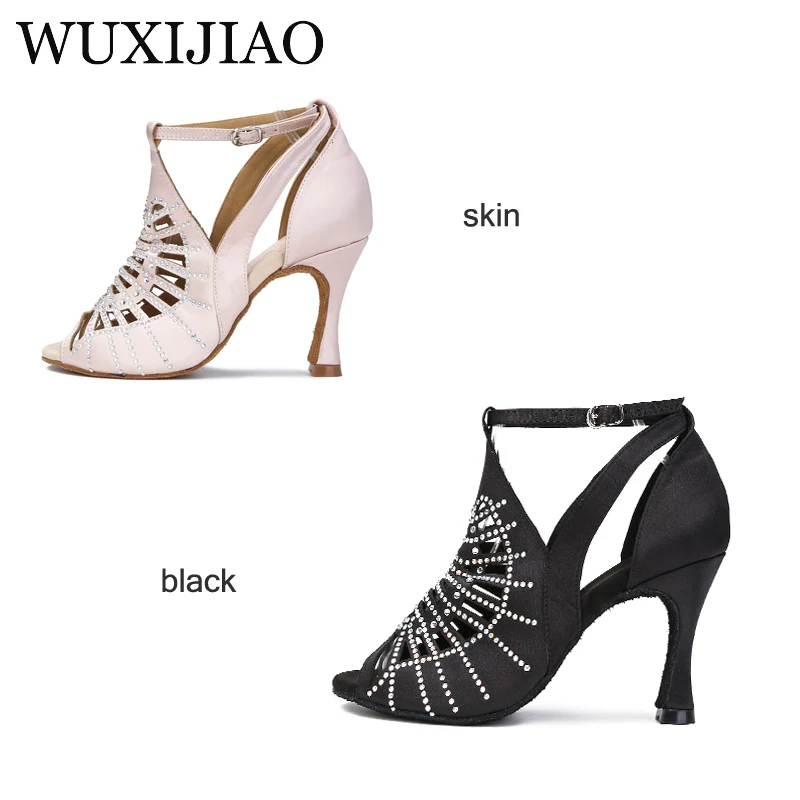 WUXIJIAO New dance shoes ballroom latin dance shoes women with rhinestones salsa tango shoes blue women\'s wedding shoes