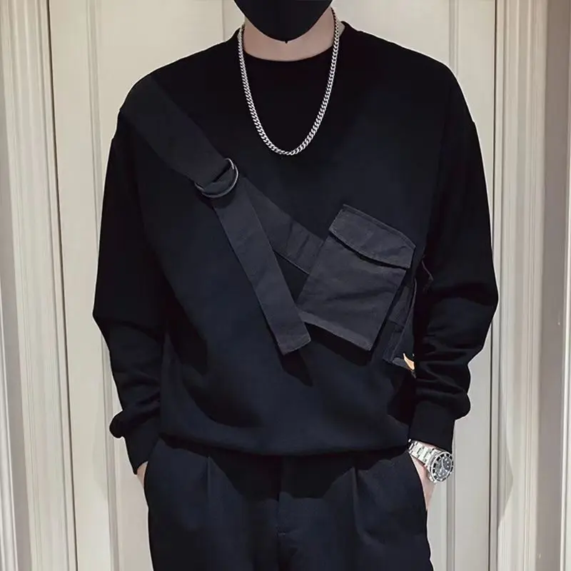 

Spring Autumn Men's 2024 New Splicing Pullover O-Neck Fashion Solid Color Loose Minimalist Casual Versatile Long Sleeve Hoodies