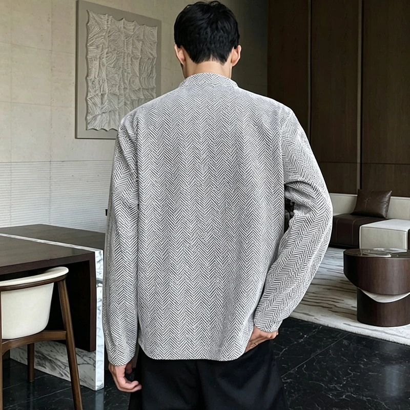 Herren-T-Shirt mit V-Ausschnitt, Fischgrätmuster, langen Ärmeln, einfarbig, lockerer Oversize-Schnitt, weich, lässig, Pullover-Stil. – Detail 20