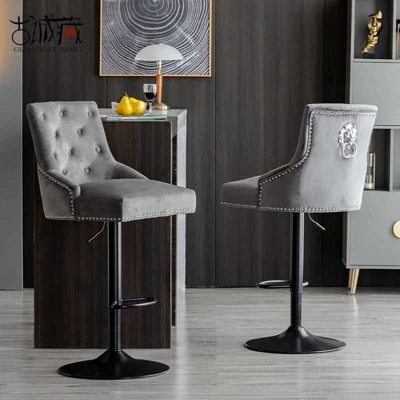 Gold Bar Stools Black Velvet Adjustable Barstools Swivel Upholstered Modern Bar Chairs with Pull Ring Back Luxurious Bar