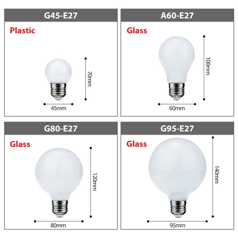 Bombilla de cristal lechoso E27, bombilla LED Edison de 5W, A60, G80, G95, 110V, 220V, lámpara LED blanca fría/cálida