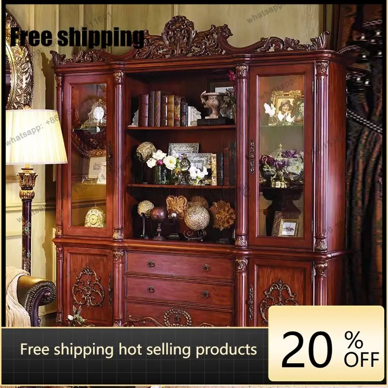 XX. American solid wood study large capacity bookshelf with corner floor locker