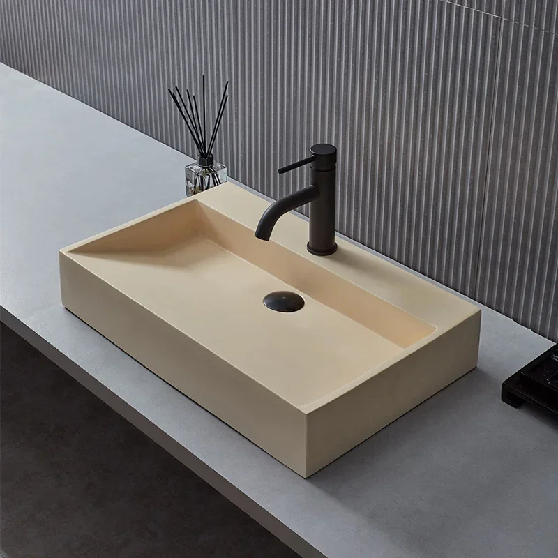 

Nordic Personality Beige Countertop Basin Art Artificial Stone Wash Washbasin Square Large