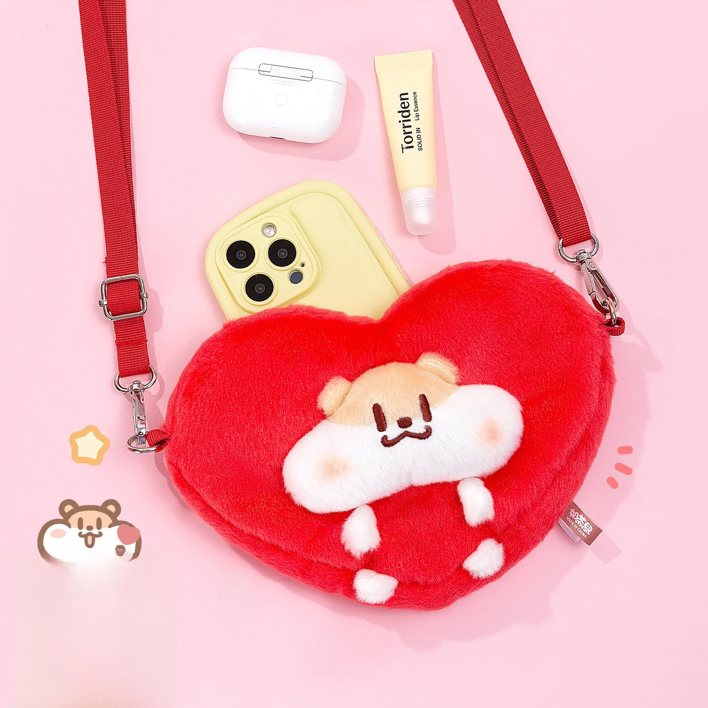

Cute Plu Heart Mouse Crossbody Bag Girls Bapa Friend Gift Toy Doll Cartoon Image Polyester Fiber Filled Fabric Art Toy