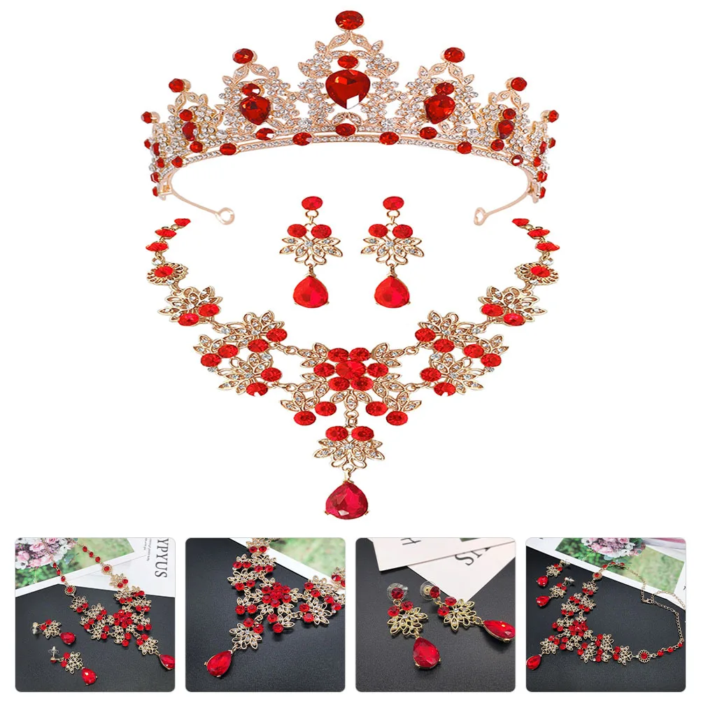 

1 set 1 Crown Necklace Earrings Set Bridal Jewelry For Wedding Birthday Christmas Bride Accessories Tiara Costume Set