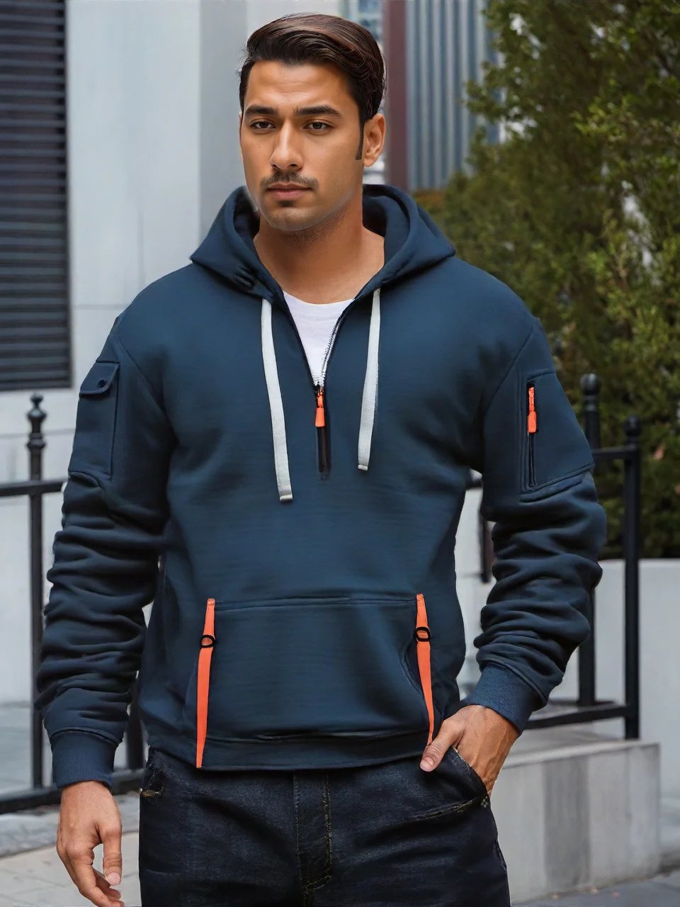 

Men's Spring Autumn Hooded Sweatshirt with Drawstring Zipper Pockets Pullover Casual Sportswear Jacket