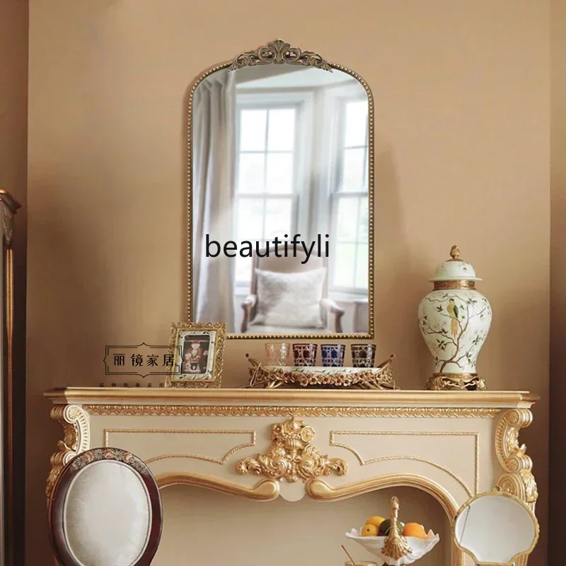 

pg45American retro carved makeup, French bathroom mirror wall-mounted washbasin vanity mirror smart entrance decorative