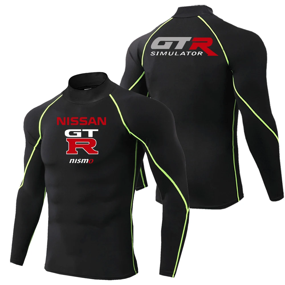 NISSAN Printed Autumn Men's Sport Running Shirt- Long Sleeve Hydrating Tight Top for Fitness- High