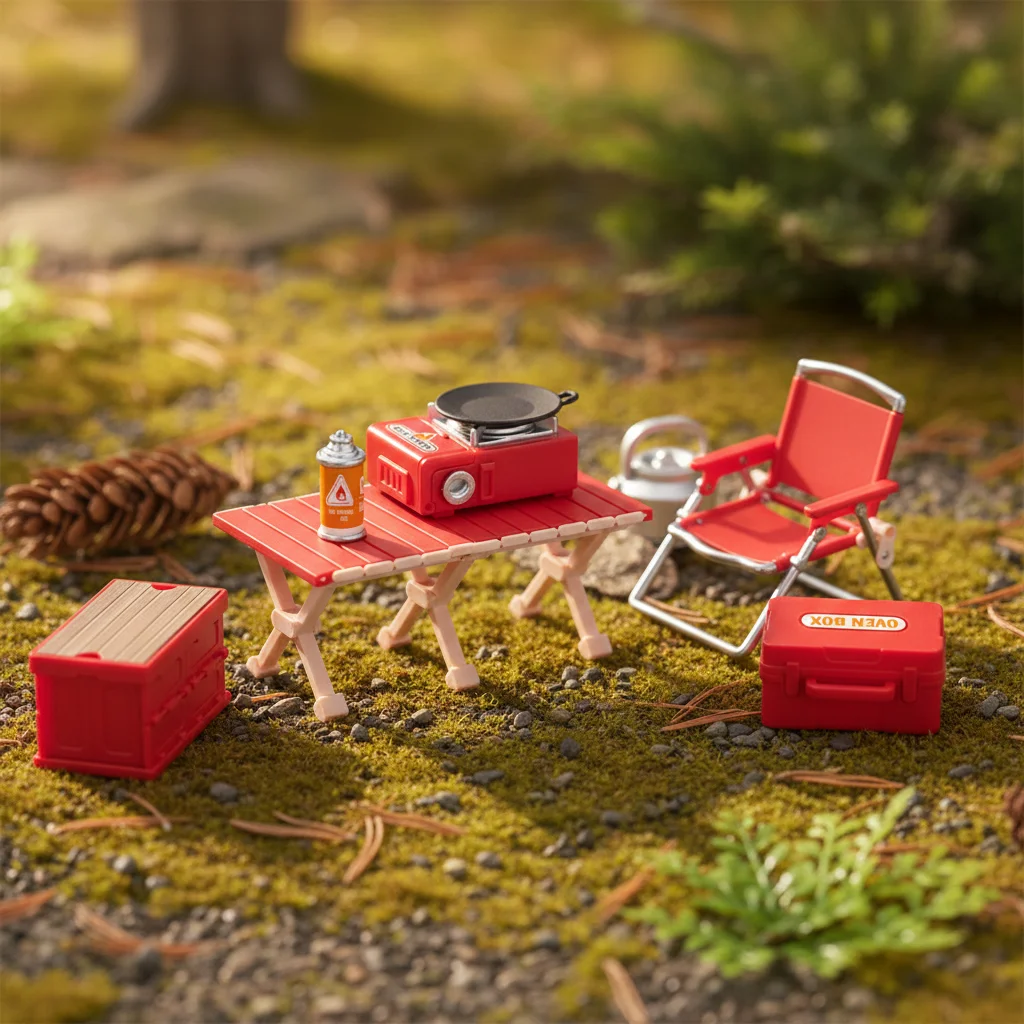 Modelo de simulación, juego de Picnic en miniatura para acampar, juego de simulación 1:12, silla plegable para casa de muñecas, estufas de Gas, modelo de juego de rol