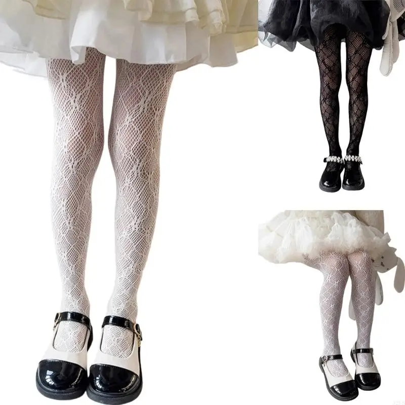 Childrens Lace Embellished Net Tights Elegant Design Pantyhose Stockings Soft Stretchy Fabric For School Playdates A2UB