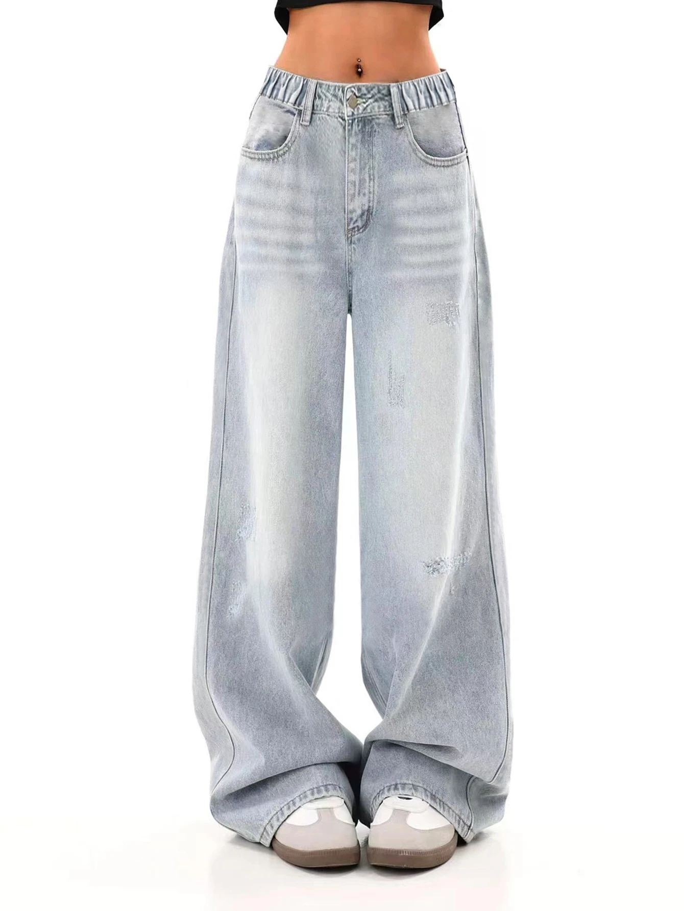 

Loose-fit light blue trendy and stylish washed denim jeans for teenage girls - a versatile and fa