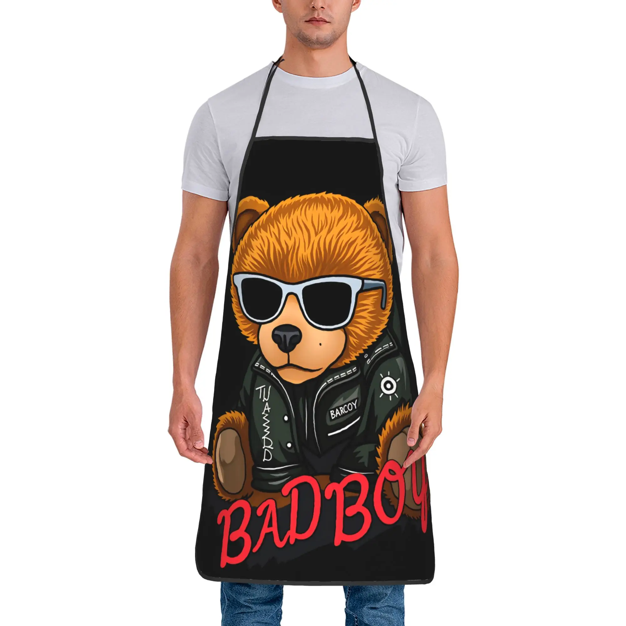 

Фартук с принтом «Медвежонок, играющий в бадминтон» для дома, маникюра, кухни, барбекю, модный, без карманов