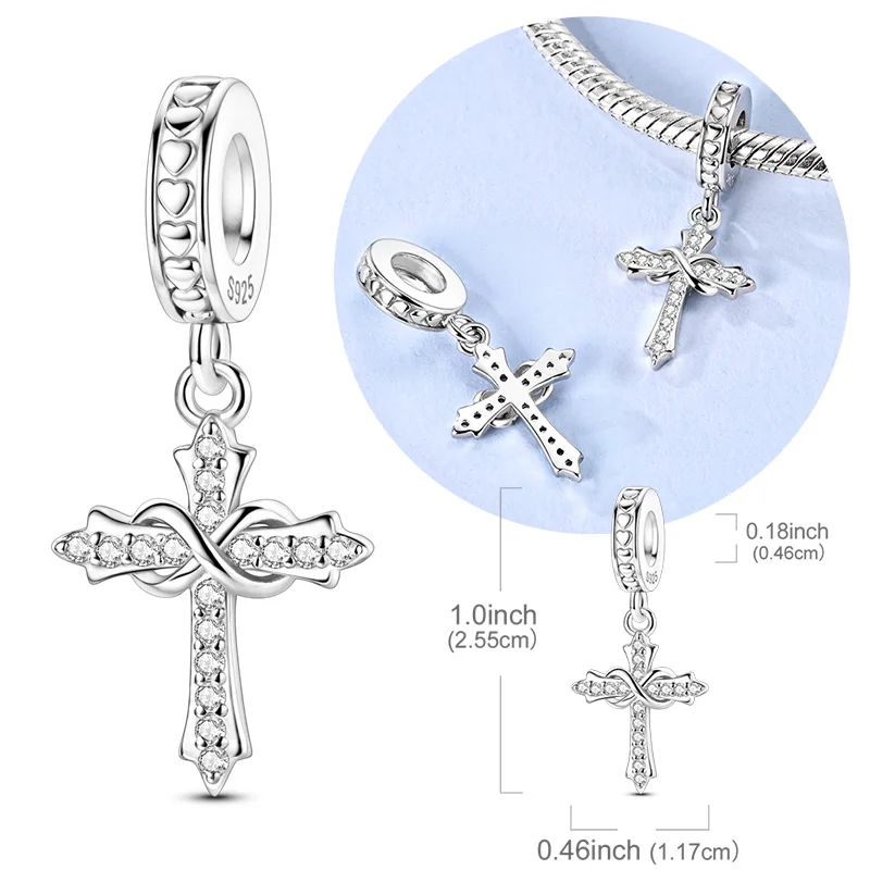 

Оригинальный шарм из стерлингового серебра 925, подвеска в виде креста из бисера, подходит для оригинального браслета, ожерелье для женщин, аксессуары «сделай сам», ювелирные изделия, подарок