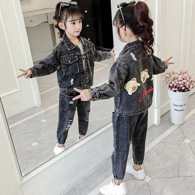 

Girls Suit Coat +Pants Cotton 2Pcs/Sets 2022 Black Spring Summer Outfits Sports Sets Kid Tracksuit Children Clothing