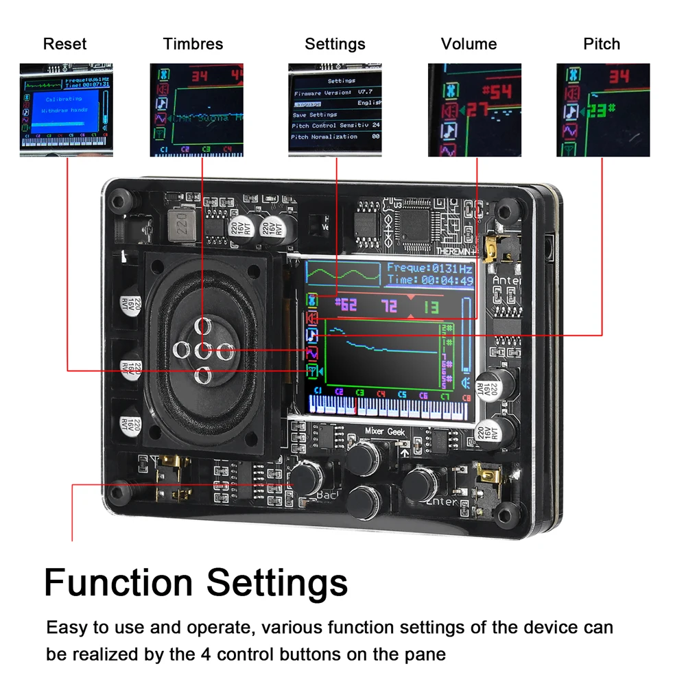 Audio Theremin Musical Module Type-C Interface Vintage Electronic Ingenious Instrument Multiple Voices Adjustable Color Screen