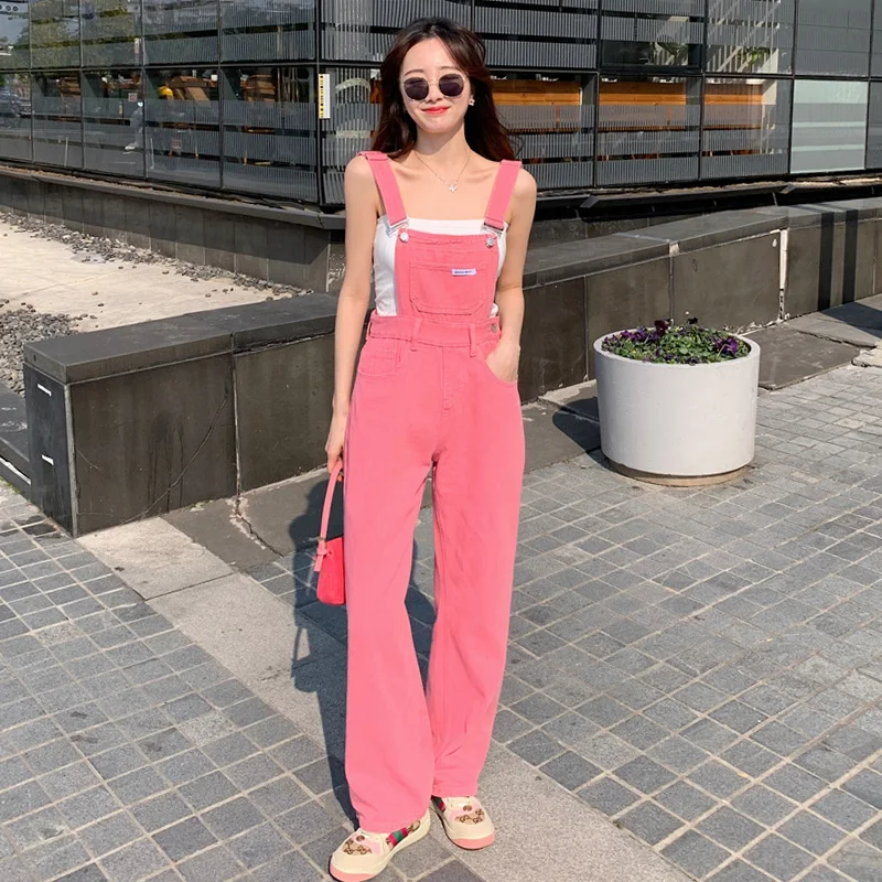 

Vintage Pink Denim Jumpsuit Women Summer Autumn High Waist Pockets Black Jeans Jumpsuits Combinaison Femme Sexy Overalls