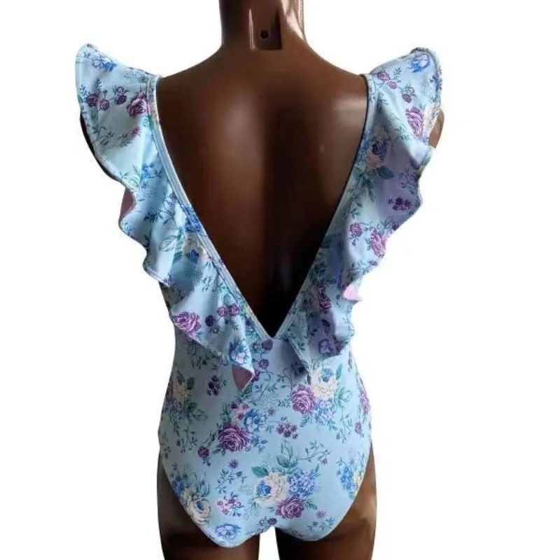 Floral Printed One Pieces Floral Swimwear for Women Summer Backless Bachwear 2024 V-Neck Holiday Wear Brazilian Bodysuit Bathing