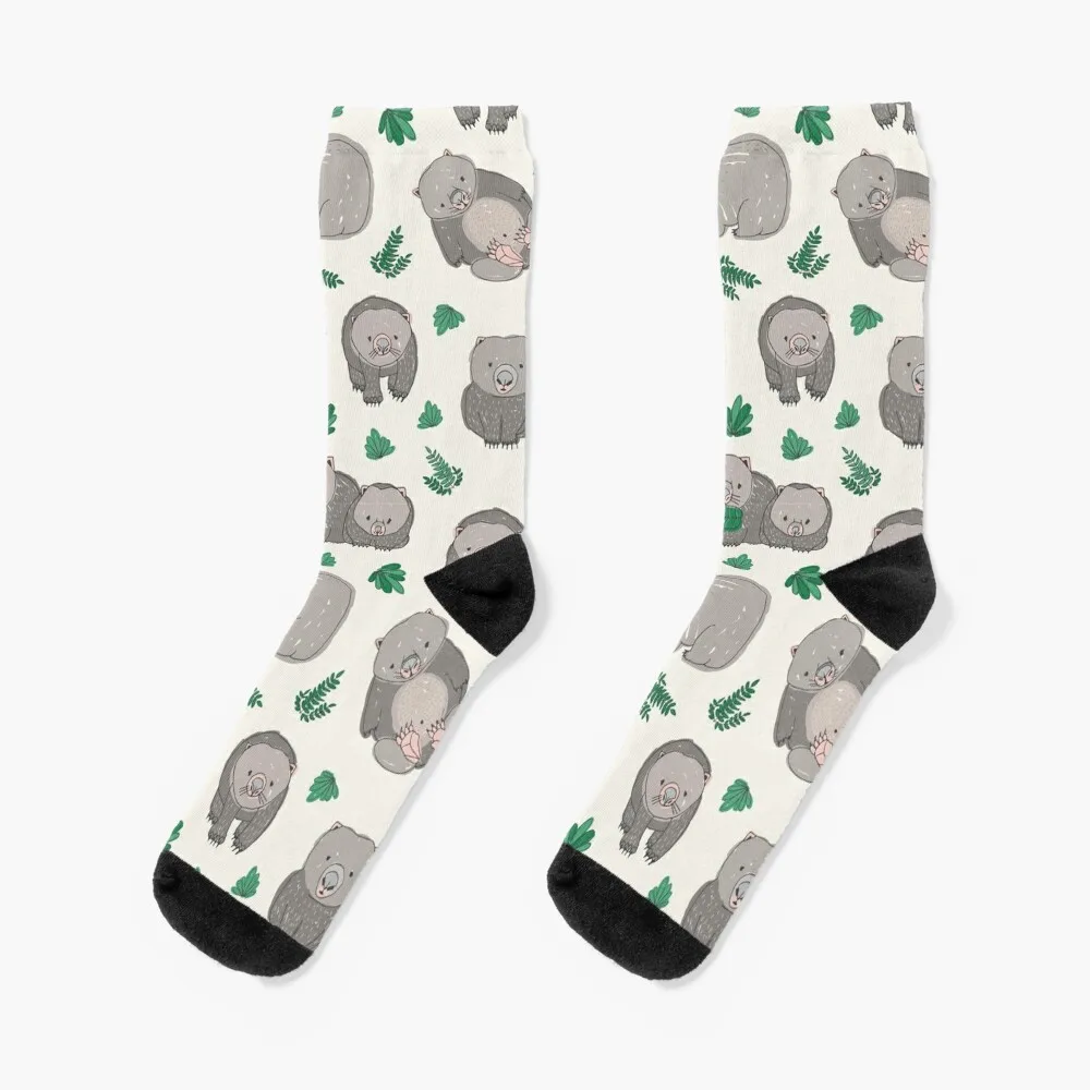 

Wombats and green plant leaves cute hand drawn seamless pattern Socks Novelties luxury Socks For Girls Men's