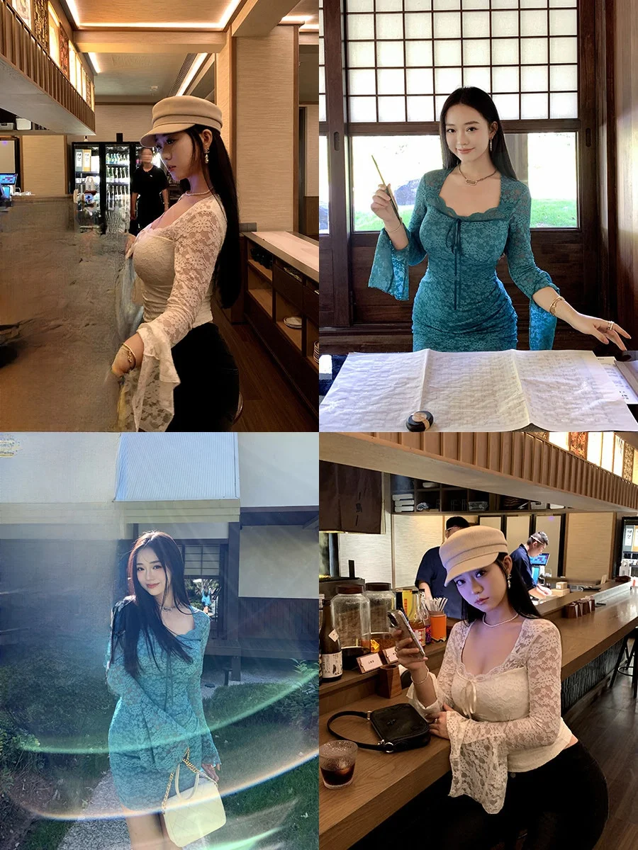 

Ele Long Sve Cherry Print Dr Slim Fit Faionable Slant Sve Open Split Tummy Concealing Skirt Two Piece Set