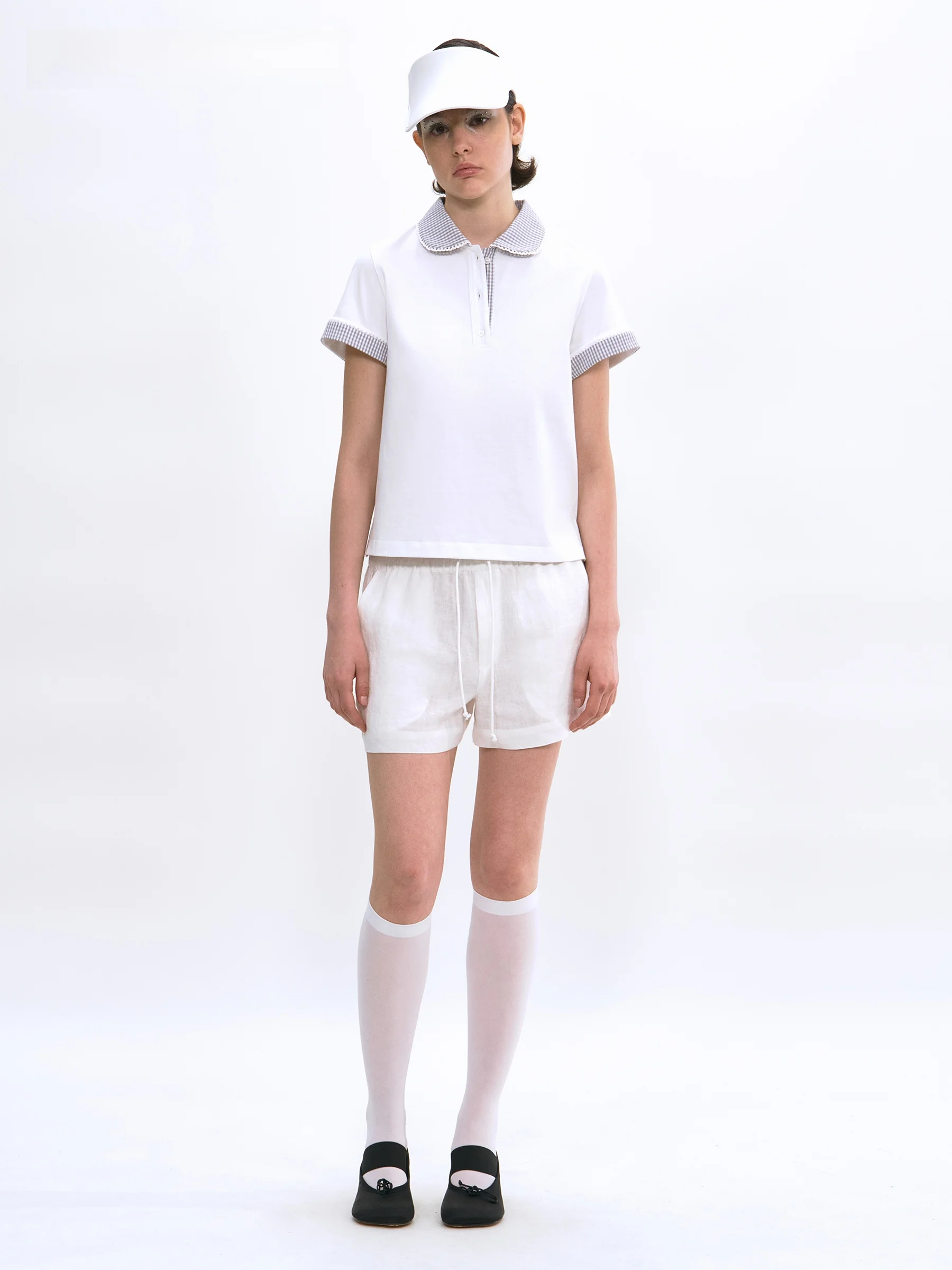 

VERMO Pure Cotton Peter Pan Collar Casual Style Short Sleeve Top Comfortable Fashionable Shoulder Shirt for Women