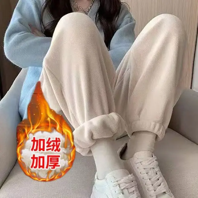 

Осень-зима, новая мода, однотонная женская одежда с эластичной резинкой на талии и карманами, свободные повседневные простые универсальные трендовые молодые брюки-шаровары