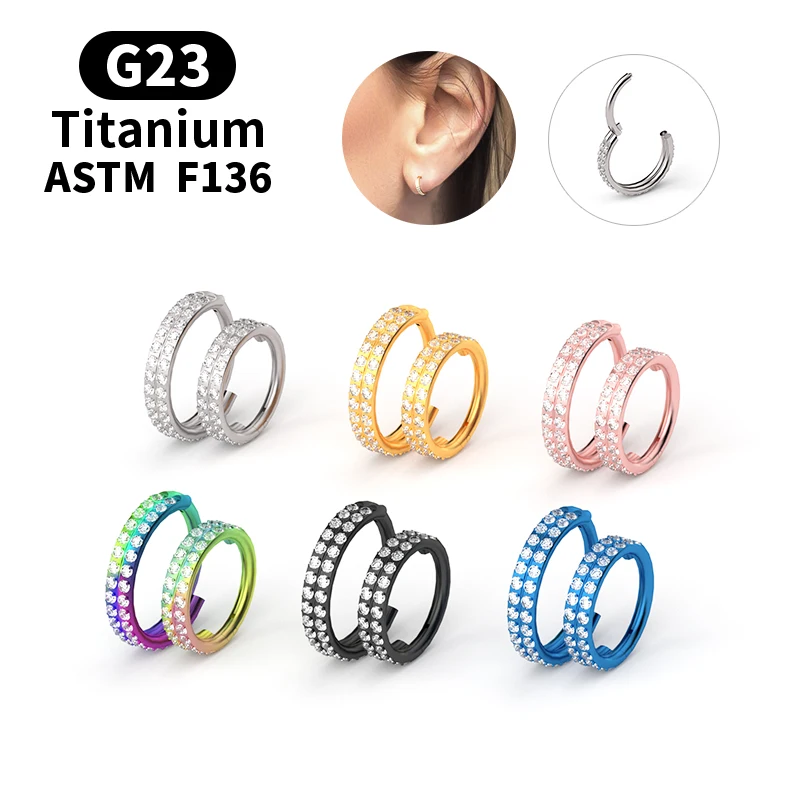 1PS New G23 Titanium Two Rows Of Zircon High Quality High Price Segment Ring Opening Small Septum Nostril Ear Ho