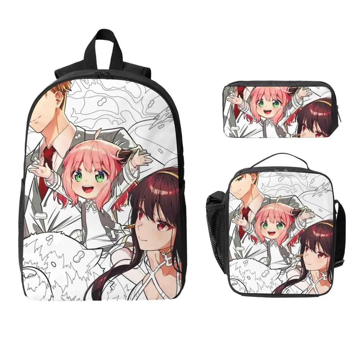 

Семейный рюкзак Kawaii Manga Spy X, студенческий рюкзак для мальчиков и девочек, школьная сумка, сумки на плечо для ноутбука, 3 шт., изолированная сумка для обеда, пенал