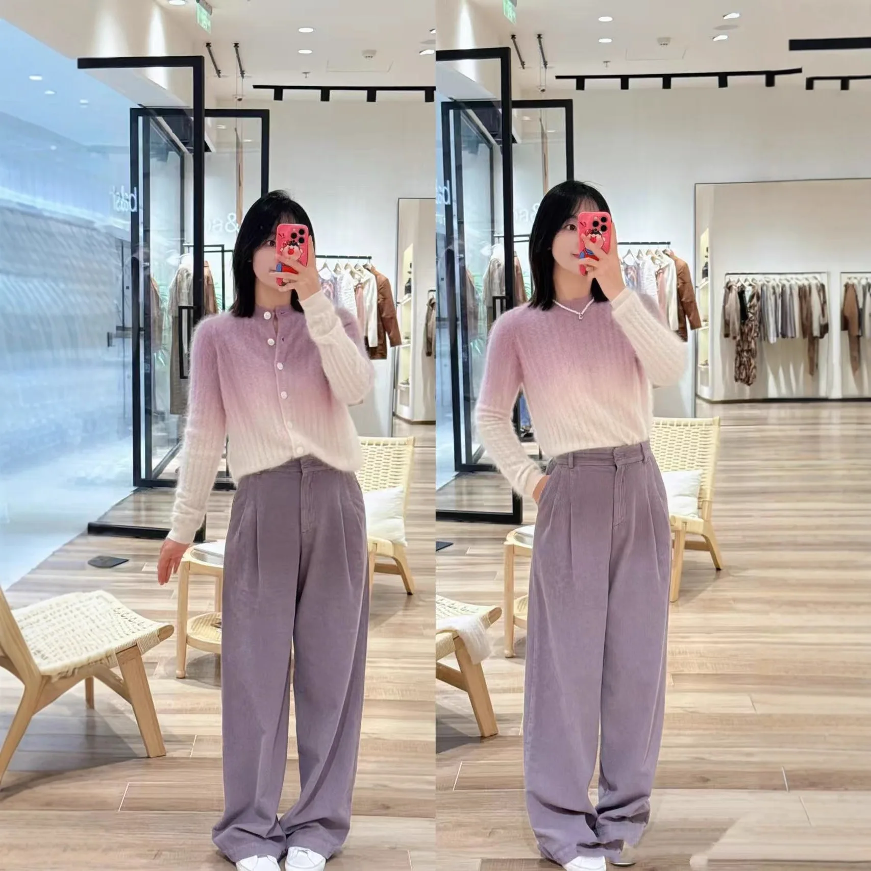 

Элегантный фиолетовый вязаный кардиган с круглым вырезом, легкий люксовый кардиган-пальто для женщин, осень-зима, новинка