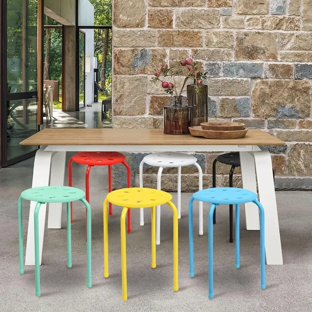 

Children's Stools,6-Pack Plastic Stackable Stools,17.5" Multipurpose Stool Chairs W/Metal Frame,X-Shape Connection,Non-Slip Feet