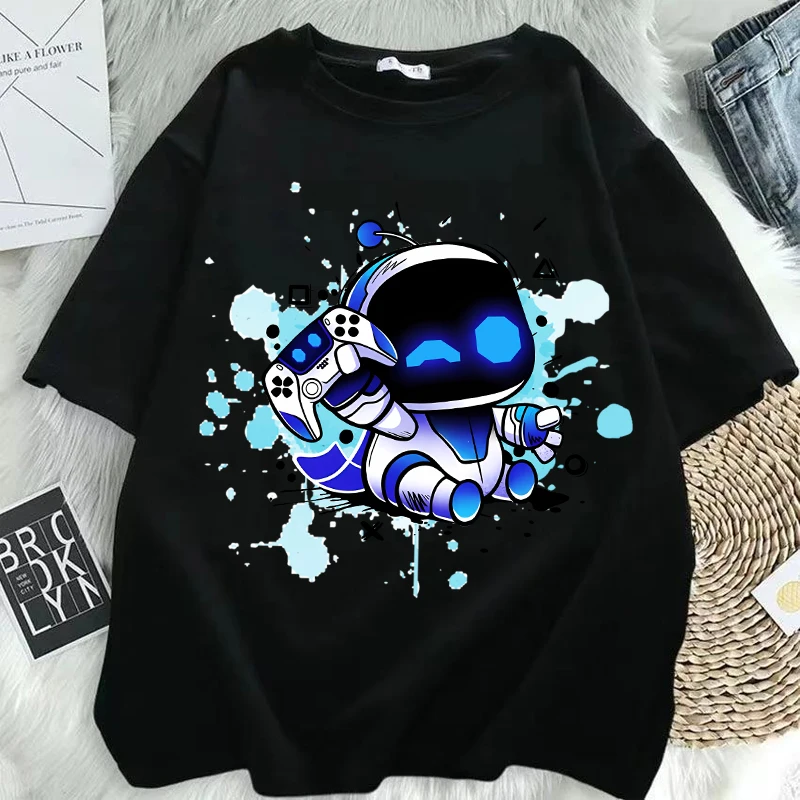 Astro Bot T-shirt for Men Anime Fashion Short Sleeved Shirt Boys Summer Travel Hip Hop T-shirts Adults Trend Cotton Top Clothes