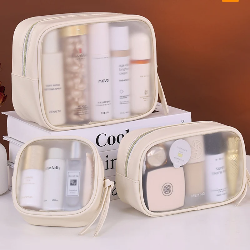 PVC Matte Semi-Transparent Cosmetics Bag - Large Capacity Luxury Makeup Organizer, Women's Travel Wash Bag Essentials