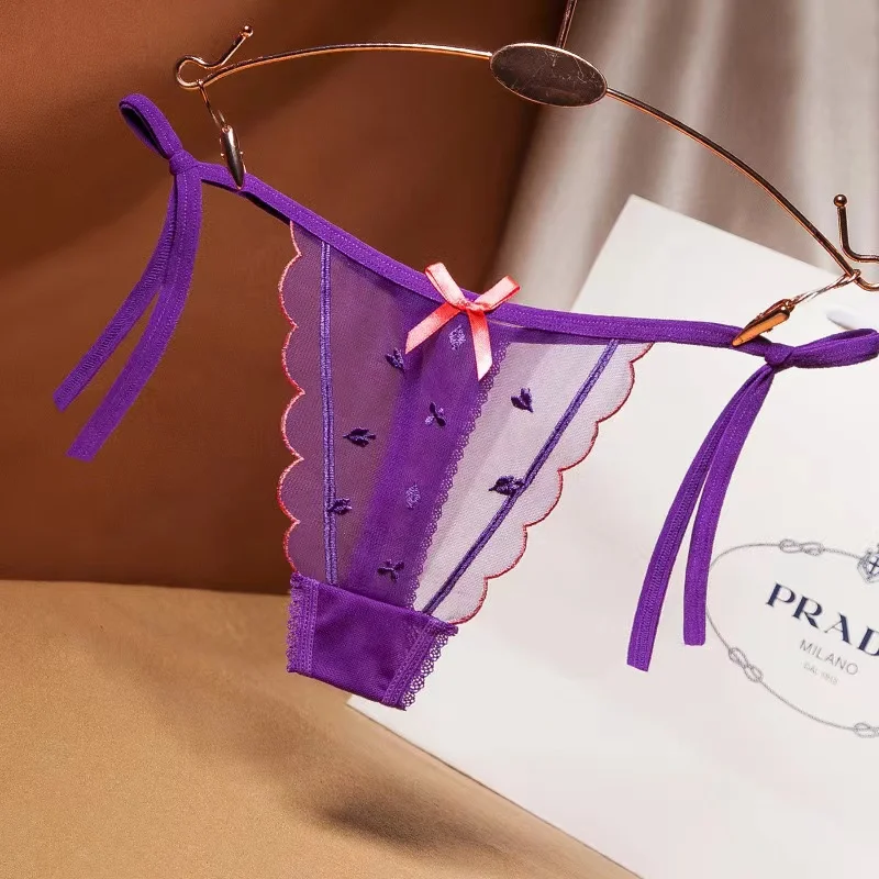 Slip séduisant à lacets avec des nœuds charmants pour femmes, sous-vêtements Sexy taille basse, culotte Pure Passion