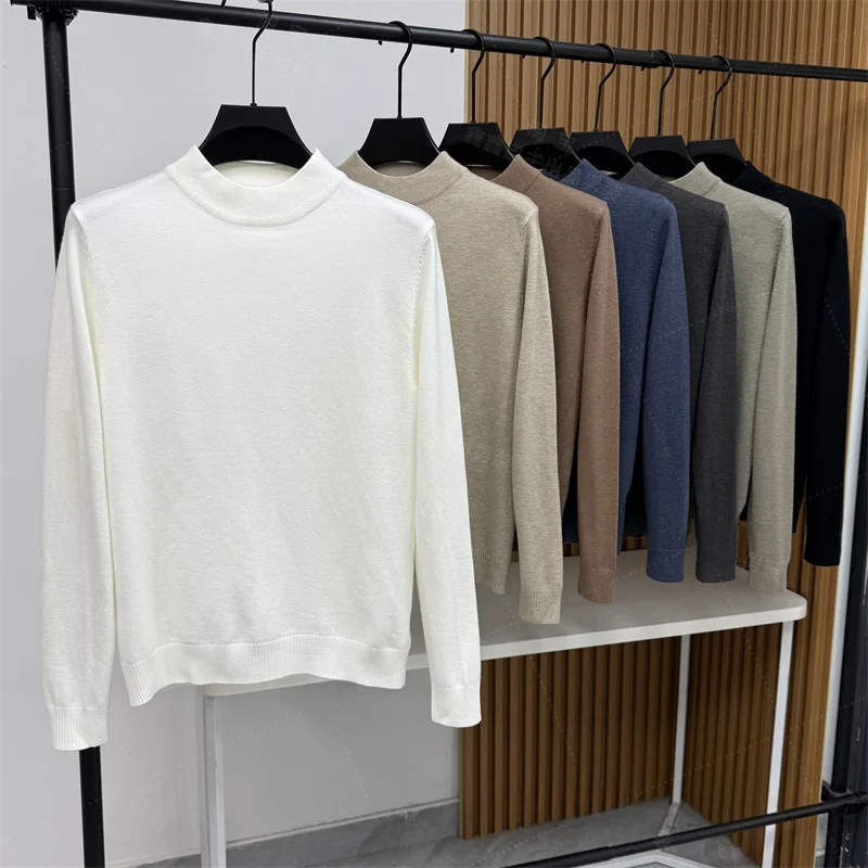 

Soft Comfortable Men's Knitted Sweater Pure Color f High Collar Loose Fit Casual Inner Wear Polyester Viscose Acrylic Nylon