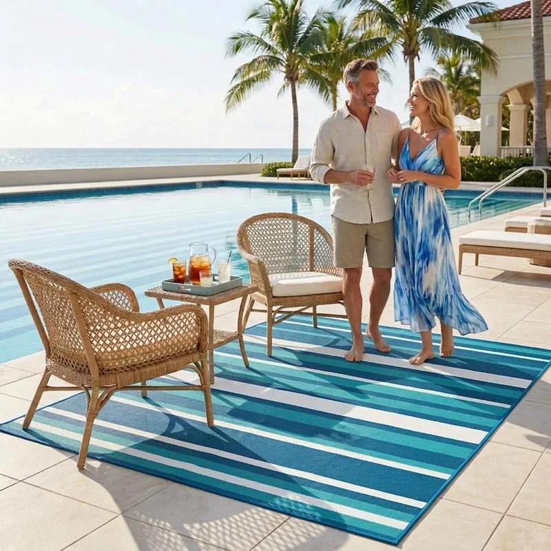 Outdoor Rug Camping Essentials Outdoor Plastic Straw Rug Blue White Waterproof Rv Essentials Outside Area Rug For Deck Garden