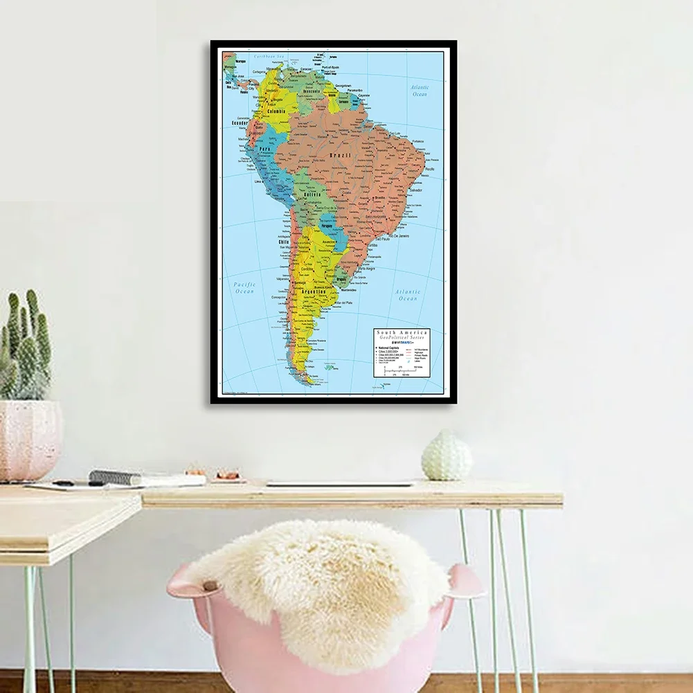 59*84cm il sud America mappa politica Spray tela pittura Wall Art Poster soggiorno decorazioni per la casa materiale scolastico per bambini