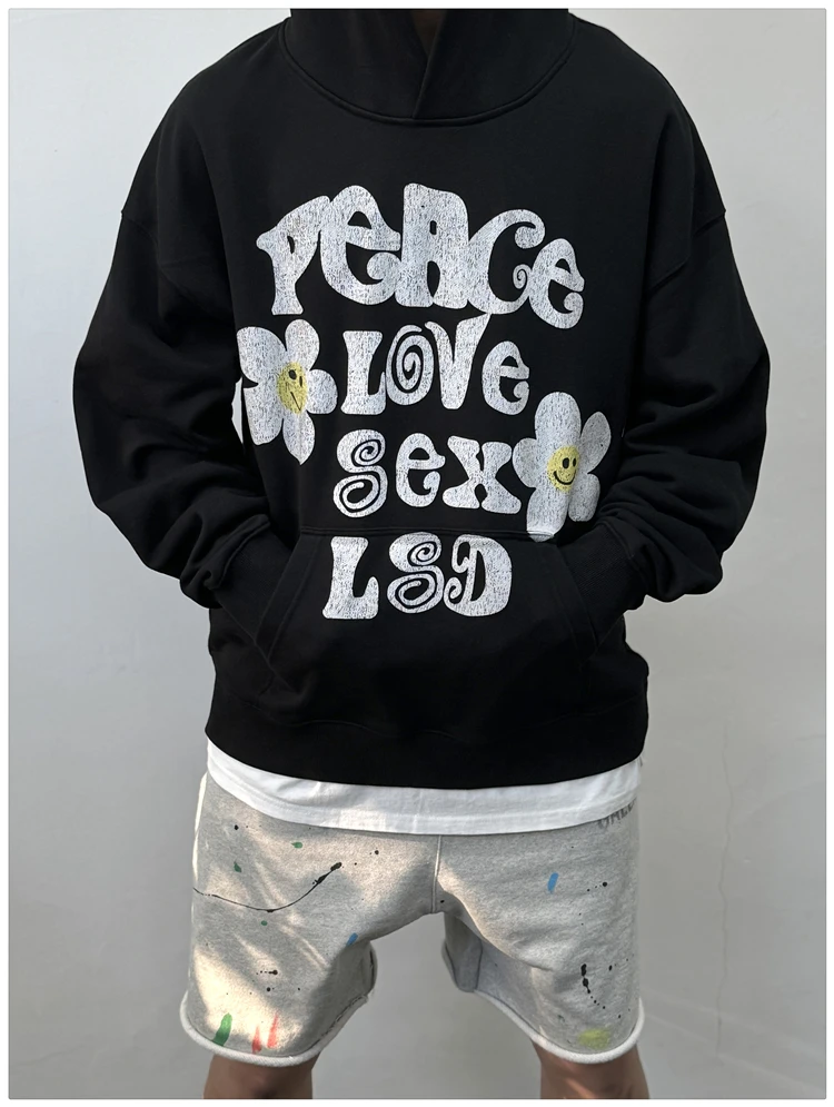 New Mens clothes Autumn/Winter Love and Peace print American retro trend street hip hop hoodie